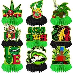 9Pcs Party Decorations Honeycomb Centerpieces, Green Leaves Party Decorations Table Decorations 3D Double Sided Table Topper for Birthday Party Decor