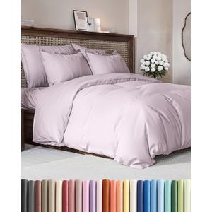 Duvet Cover Queen Size Set - Extra Soft Queen Size Duvet Cover 90 x 90 with 2 Pillow Shams - Hotel Luxury Easy Care and Fade Free w/Zipper Closures & Ties - Breathable Bedding Set (Light Lavender) (37 - Light Lavender (No Comforter))