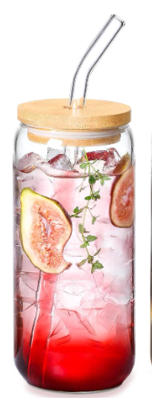 VITEVER 20 OZ Glass Cups with Bamboo Lids and Glass Straw - Beer Shaped Drinking Glasses Set, Iced Coffee Glasses, Cute Tumbler Cup, Aesthetic Coffee Bar Accessories, Gift - 1 Pack