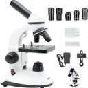 Microscope for Kids Starter Adults 64X-1280X Metal Monocular Microscope for Students School Home Education LED Lights Phone Holder Microscope Kit