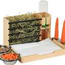 Rabbit Hay Feeder, 4 in 1 Wood Guinea Pig Hay Feeder Bunny Hay Holder with Litter Box 500ml Water Bottle 2 Food Bowl Small Animals Stuff for Cages for Chinchillas Hamster Dwarf Rabbit Ferrets