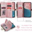 Defencase Compatible with iPhone SE 2020 2022 Case Wallet with RFID Blocking Card Holder for Women Men, PU Leather Magnetic Snap Flip Zipper Strap Wallet Phone Case Fit for iPhone SE/7/8, Rose Pink