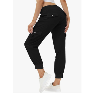 MoFiz Women Cargo Pants with Pockets Lightweight Outdoor Summer Travel Casual Hiking Pants Running Joggers Sweatpants Elastic Waist black large