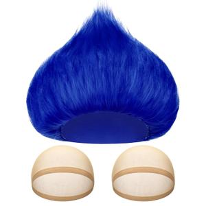 Funny Crazy Wig with 2 Hairnet Hairy Headband Novelty Crazy Hair Wig Costume Accessory for Parties Cosplay Halloween(Royal Blue)