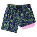 westwolf Mens Bathing Suits Fashion 2 in 1 Swimwear Hawaii Dinosaur Palm Leaves Compress Swim Trunks Men Vacation Dark Blue Bathing Suit Quick Dry Beach Board Shorts, M