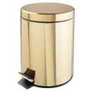 mDesign Small Modern 1.3 Gallon Round Metal Lidded Step Trash Can, Compact Garbage Bin with Removable Liner Bucket and Handle for Bathroom, Kitchen, Craft Room, Office, Garage - Soft Brass, 5 liter