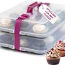 KPKitchen Cupcake Carrier for 24 Cupcakes - Innovative Cupcake Holder includes 2 Cupcake Pans with Lid and Handle - Cupcake Travel Container Carries 12 or 24 Standard-Size Cupcakes for Storage Safely