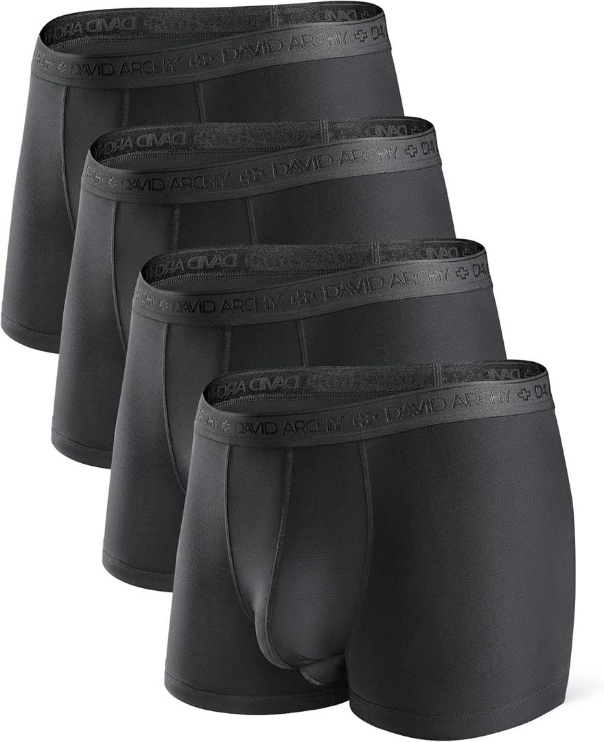 DAVID ARCHY Men's Soft Underwear Micro Modal Dual Pouch Trunks Ball Pouch Bulge Enhancing Boxer Briefs for Men 3 or 4 Pack (A1, Black - 2.5" in 4 Pack)