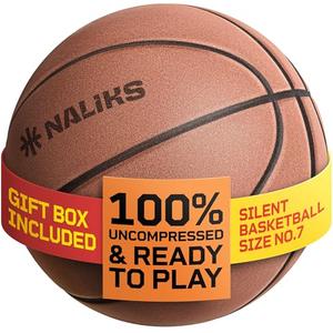 NALIKS Silent Basketball Size 7, 29.5” – Airless Indoor Basketball | Gift Box Included, Pro PU Foam Basket Ball, for Quiet Dribbling Indoor, Real Grooves, 90% Bounciness, 12.7 Oz