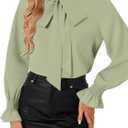 LYANER Women's Bow Tie Neck Blouse Ruffle Long Sleeve Business Dressy Office Shirt Top (Green, M)