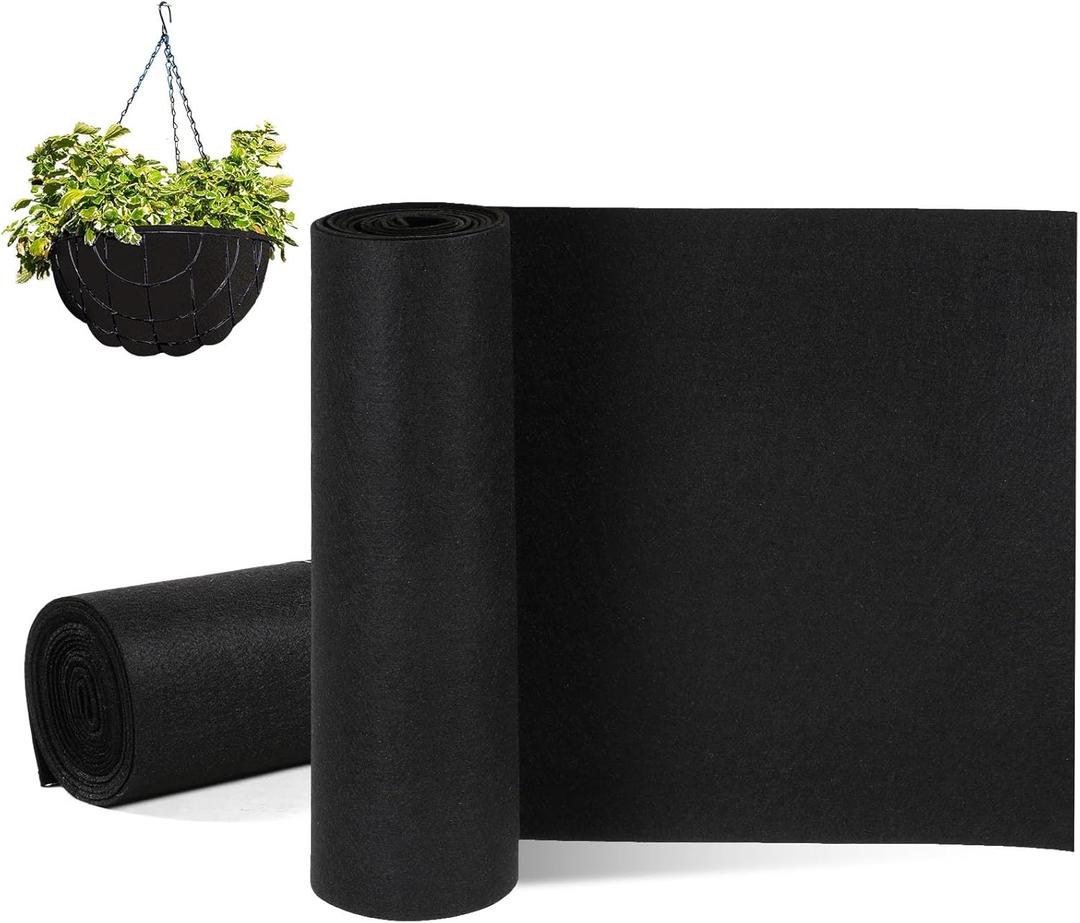 Hahafelt 2 Rolls 12x120 Inch Felt Liner Roll Fabric Planter Natural Coconut Non Woven Black Liner Sheets Plant Potting for Garden Planters Flower Basket Animal Pets