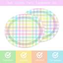 50Pcs Easter Oval Paper Plates Blue Pink Yellow Buffalo Plaid Dinner Plates Disposable Large Farmhouse Heavy Duty Paper Platter Colorful Plaid Dessert Plate for Seasonal Spring Party Supplies