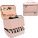 Nail Polish Organizer Case, Double-Layer Nail Supplies Organizer Holds 30 Bottles & Nail Lamp, Professional Nail Kit Storage Makeup Carrying Case (Pink)
