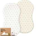 2-Pack Organic Bassinet Sheets for Boys, Girls - 100% Cotton Baby Bassinet Mattress Sheets Compatible with Halo Bassinest Swivel Sleeper, Hourglass 30"x18", Soft & Breathable (Bumble Bear)