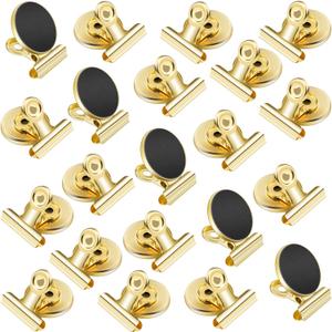 VNDUEEY 20 Pack Fridge Magnets Refrigerator Magnets, Magnetic Clips for Whiteboard, Magnet Clips Heavy Duty, Clip with Magnet for Locker, Magnetic Paper Clip for Home, Office, School, Teaching (Gold)