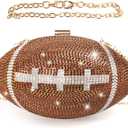Football Purse Rhinestone Sparkly Glitter Clutch Purses Women Bling Evening Bag Crystal Rugby Ball Shaped Novelty for Party (Brown)