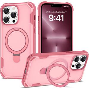 Compatible with iPhone 12 Pro Max & 13 Pro Max Case 6.7'' with Magnetic Ring Stand [Military Drop Protection][Compatible with MagSafe] Shockproof Phone Case for Men Wowen,Pink