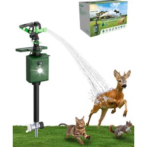 Solar Motion-Activated Animal Repellent Sprinkler with Metal Stake