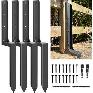 Fence Post Repair Kit - One-Piece Steel Anchors & Stakes to Quick Fix Broken/Leaning 4x4/6x6 Wood Posts Support (Thickened 11-Gauge, 4-Pack)