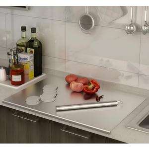 304 stainless steel cutting plate. Lipped stainless steel cutting board. Large cutting board suitable for meat, fruits, vegetables, bread, and baking. (Stainless Steel, 19.7"L x 15.7"W)
