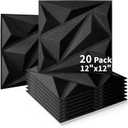 Art3dwallpanels Acoustic Panels 20 Pack Soundproof Wall Panels Acoustic Foam Sound Dampening, 3D Sound Absorbing, 12" X 12", Black (Black without tape)