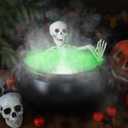 Halloween Decorations Outside 12" Large Witches Cauldron Diffuser with Skeleton Black Witch Cauldron Kettle Pot with 12 LED Light Mist Fogger for Halloween Outdoor Indoor Decor (Green)