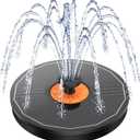 Solar Fountain Orange Flower Glass, 3.5W Bird Bath Pump With 4 Fixed Rods & 7 Nozzles for Garden, Outdoor, Pond - Black Panel