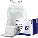 Plasticplace 6 Gallon Trash Bags White Drawstring Garbage Can Liners, 17 x 20, 100 Count, for Bathroom Kitchen Office Car Small Trash Bags, Leak-Proof & Tear-Resistant