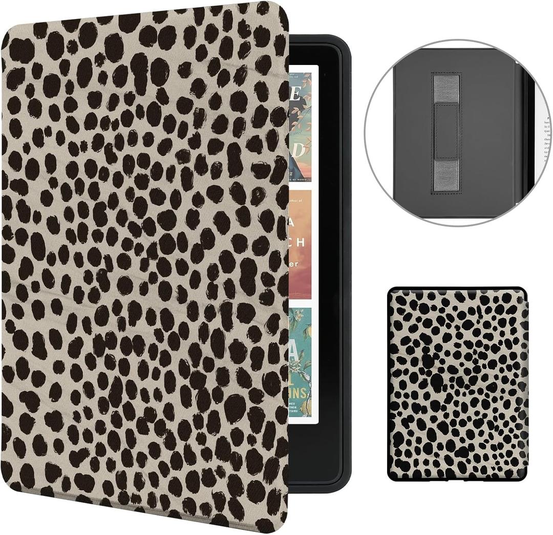 MOROCK Case for All-New 7" Kindle Paperwhite and Colorsoft Paperwhite Signature Edition(12th Generation-2024 Released),Premium PU Leather Cover with Hand Strap, Auto Wake/Sleep, Khaki Leopard Print