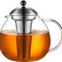 glastal 67oz XL Large Glass Teapot with Infuser Stovetop Safe, Tea Pots for Loose Tea Glass, Glass Tea Kettle for Stove Top, Clear Teapot with Strainer for Loose Tea (2000 ml) (Silver)
