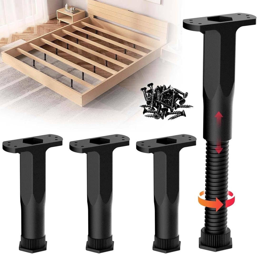 Bed Support Legs 6-11Inch,4 Pack Center Bed Replacement Parts,Adjustable Furniture Height Frame for Leveling Bed Brackets,King Size Furniture Heavy Duty Wood Slat