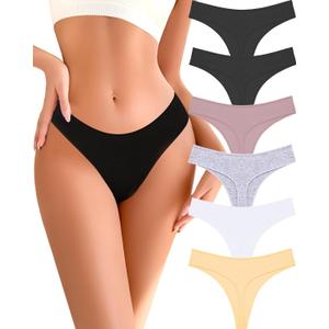 READY TO LOVE Cotton Underwear for Women Pack Breathable Thongs for Women Sexy Stretch Soft Womens Panties Thong XS-XL (Medium, Black / Khaki / Gray / White / Nude)