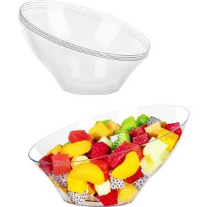 BESTVIP 12 Pack 20oz Angled Disposable Serving Bowls - Clear Plastic Serving Bowls for Party, Party for Chips, Snacks, Fruit, Salad - Bowls for Parties, Daily Use, Catering,Halloween, Christmas