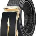 Men's Belt,Leather Ratchet Dress Belts with Sliding Adjustable Belts Dress Casual Jeans Comfort Trim to Fit (Black)