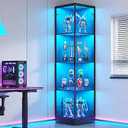 Kepptory 72" Corner Curio Cabinet with RGB LED Lights, 6-Tier Glass Display Cabinet with Adjustable Shelves, Lighted Corner Showcase for Collectibles, China, Glassware, Living Room Home Bar, 21.6"D x 27"W x 71.6"H
