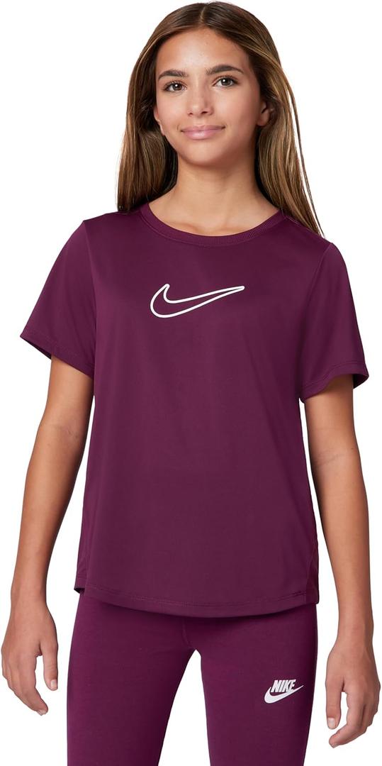 Nike Girls One Fitted Dri-fit Short-Sleeve Top (Medium, Bordeaux/White)