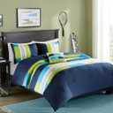 Comfort Spaces Casual Comforter Set Sporty Design, Vibrant Color, Active Lifestyle Boys Bedroom Dcor, All Season Soft Microfiber Bedding Set, Decorative Pillow, Sham Navy/Blue Queen 4 Piece