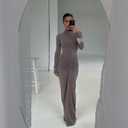 Womens Sexy Maxi Dress Long Sleeve Ruched Bodycon Turtleneck Club Party Casual Wedding Dresses (Gray) Medium