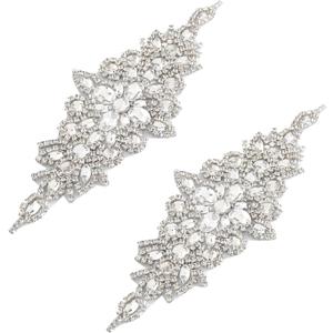 DUOBAO Crystal Rhinestone Applique 2PCS Silver Wedding Sash Bridal Belts Appliques Pearl Handmade Rhinestone Belt for Prom Bridesmaid Dress