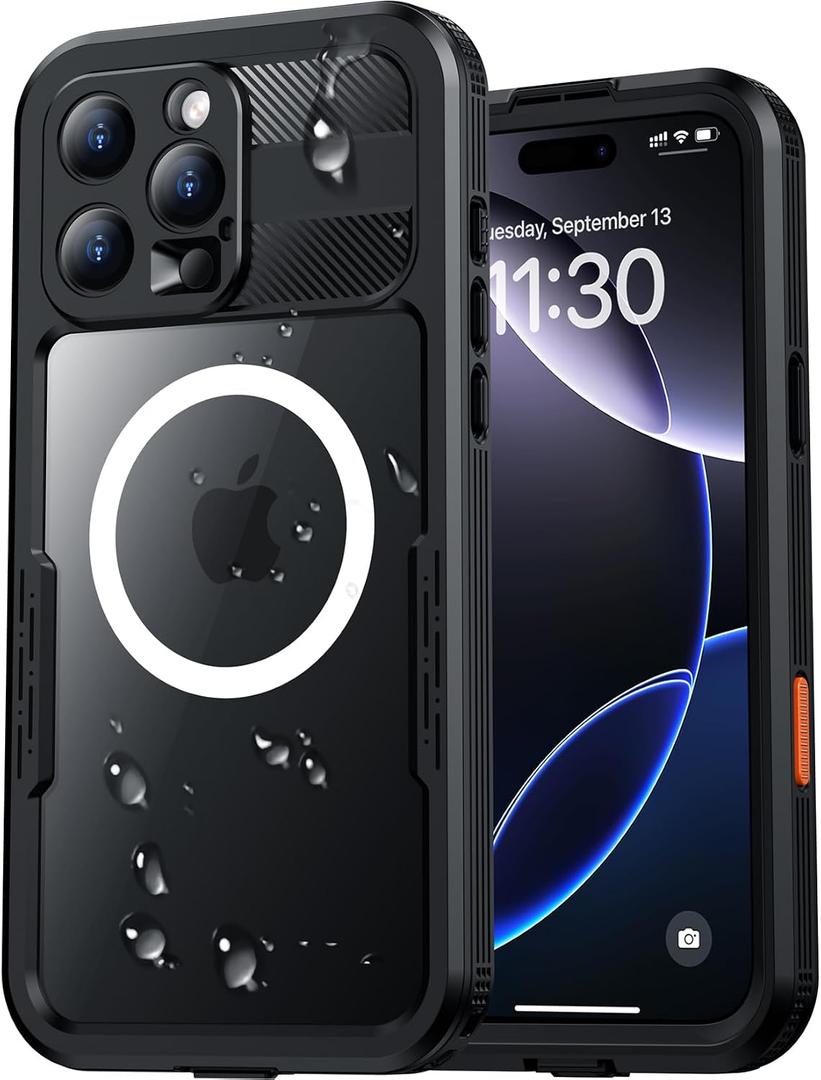 Red2Fire Magnetic for iPhone 16 Pro Case Waterproof, [Built-in Screen Protector][Compatible with MagSafe] [Full Body Shockproof] [Dustproof] Heavy Duty Rugged Phone Cover 6.3" Black
