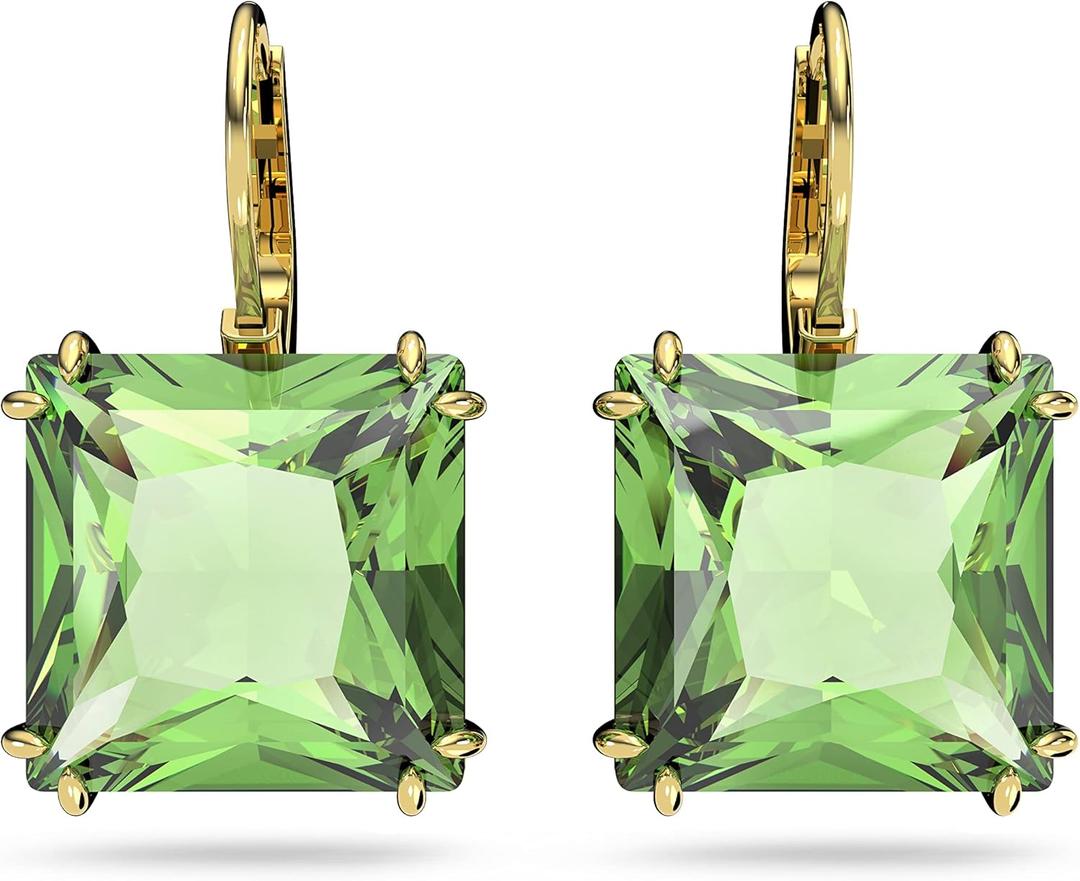 SWAROVSKI,Millenia Drop Earrings,Square Cut,Green Crystal,Gold-tone Finish