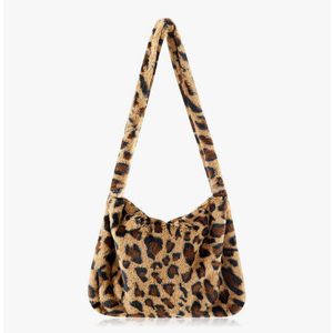 Leopard Print Clutch Handbag Plush Faux Fur Tote Bag Women's Fuzzy Tote Bag for Winter