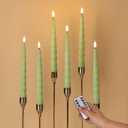 Spiral Green Flameless Taper Candles with Remote, Flickering Battery Operated LED Wax Candlesticks Spring Easter Home Decor Set of 6