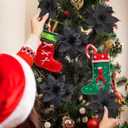 65pcs Black Christmas Poinsettia Artificial 5.9", Glitter Berries with Stems, Clips for Christmas Tree Decoration, Wreath Ornaments for Xmas Wedding Party Decoration