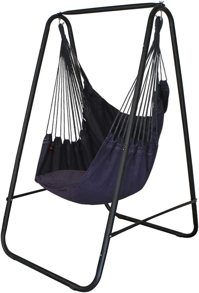 YUCAN Hammock Chair Stand with Hanging Swing Chair Included,Weather Resistant and Saving Space Stand Max 450 Lbs, Quality Cotton Weave Wrap Whole,Suitable for Indoor Outdoor Patio YardGrey Patented