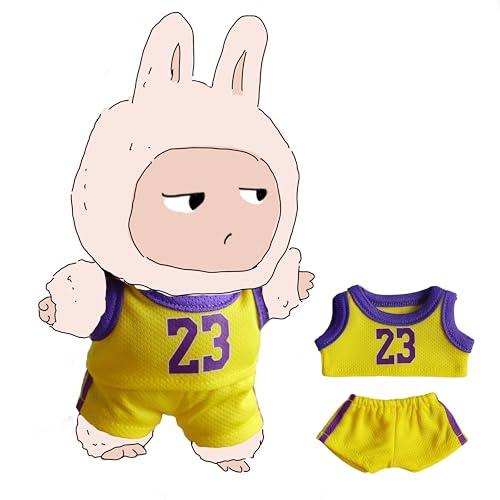 17cm Doll Clothes Set, 2-Piece Yellow Basketball Jersey & Shorts Outfit, Sport Style Premium Fabric, for 6.7 Inch Dolls (Doll Not Included) Pack Of 5
