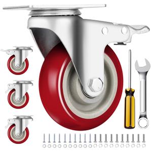 Caster Wheels 4 Inch, Heavy Duty Caster Set of 4, Swivel Castor Wheel with Dual Locking Brakes, Silent Polyurethane (PU) Wheels, 360 Rotation, for Furniture and Workbench, Load 2600lbs