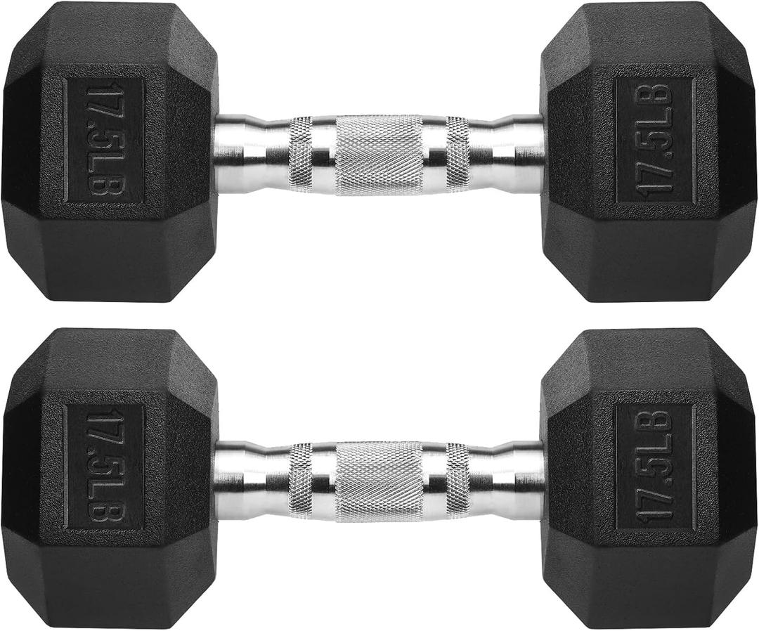 Hex Dumbbells Rubber Coated Cast Iron Hex Black Dumbbell Free Weights for Exercises 17.5 Lbs Pair