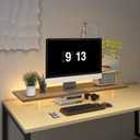 Monitor Stand Riser,Wood & Acrylic Computer Monitor Stand with LED Strip Light,Desk Accessories Desktop Organizer Stand for Computer,Laptop,Printer,PC & TV Screen