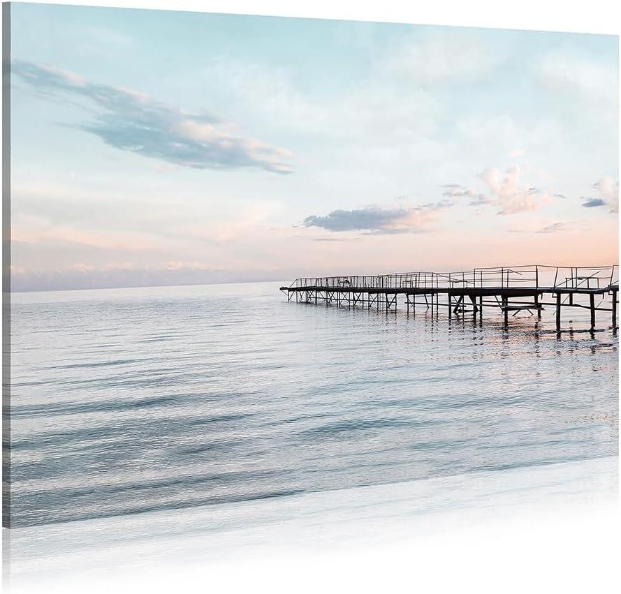 WALLSUP DECOR Ocean Pier Canvas Wall Art: Coastal Picture Sunset Seascape Painting Beach Artwork Sea Prints for Bathroom Bedroom Home Offic, 36"L x 24"W